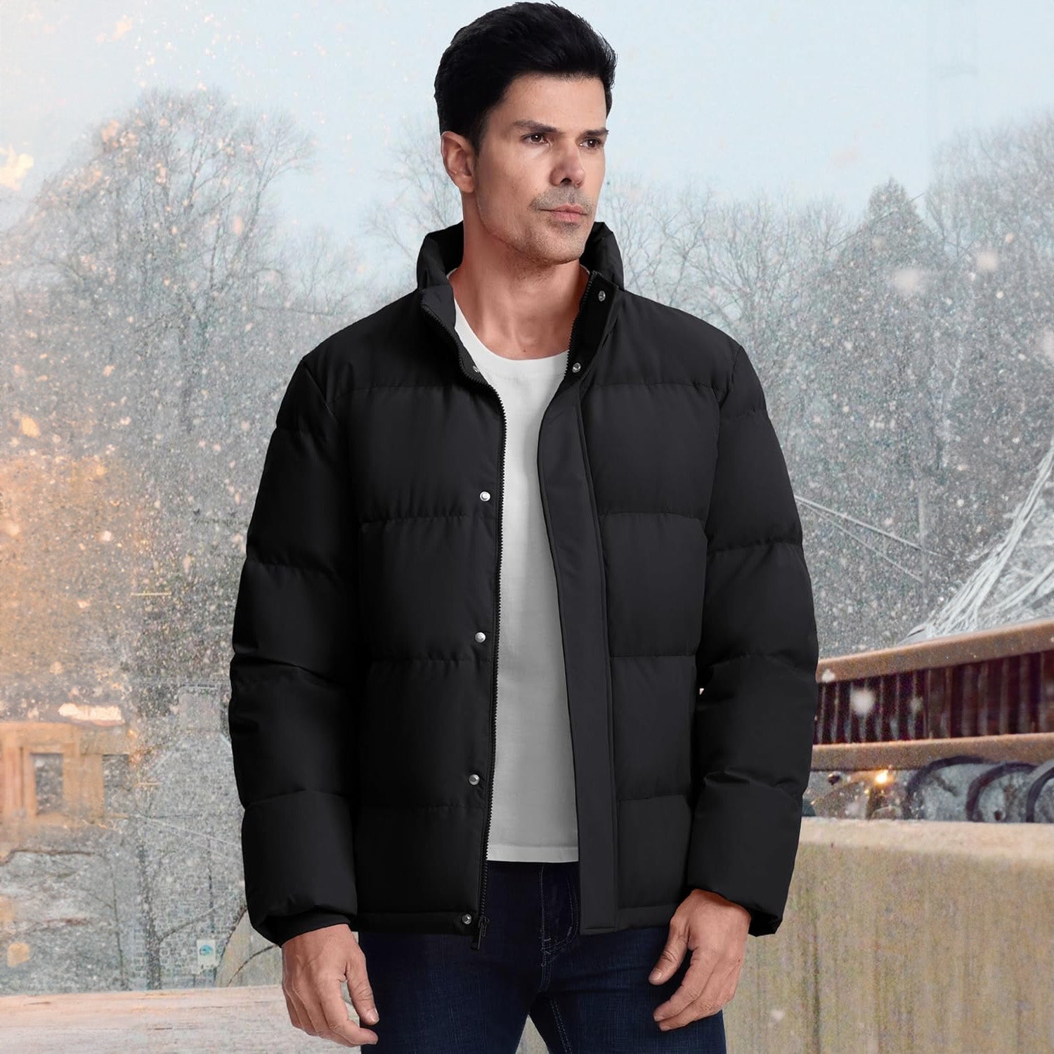 Men's Warm Down Puffer Jacket, Water-Resistant & Windproof