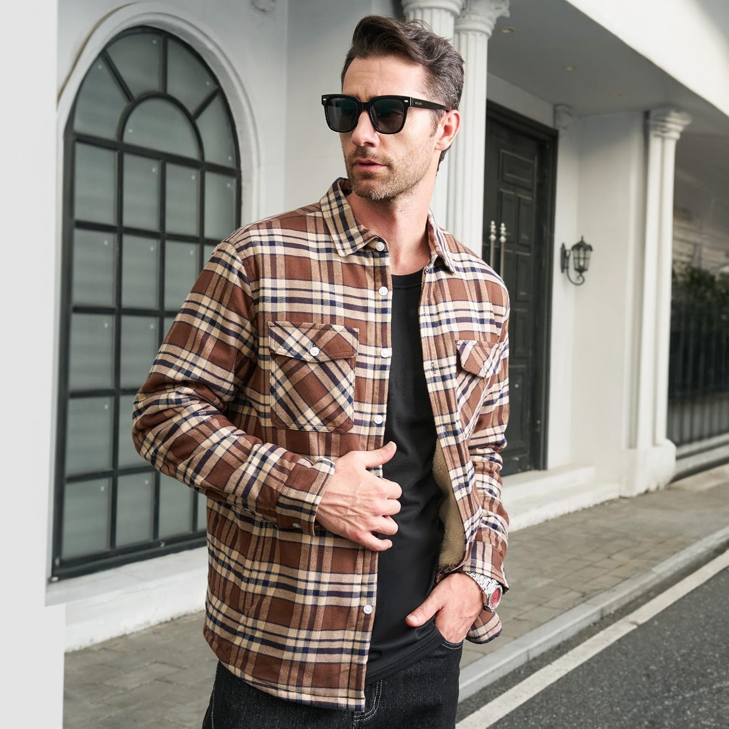 Men's Flannel Shirt Jacket - Fleece Lined Cotton Winter Coat