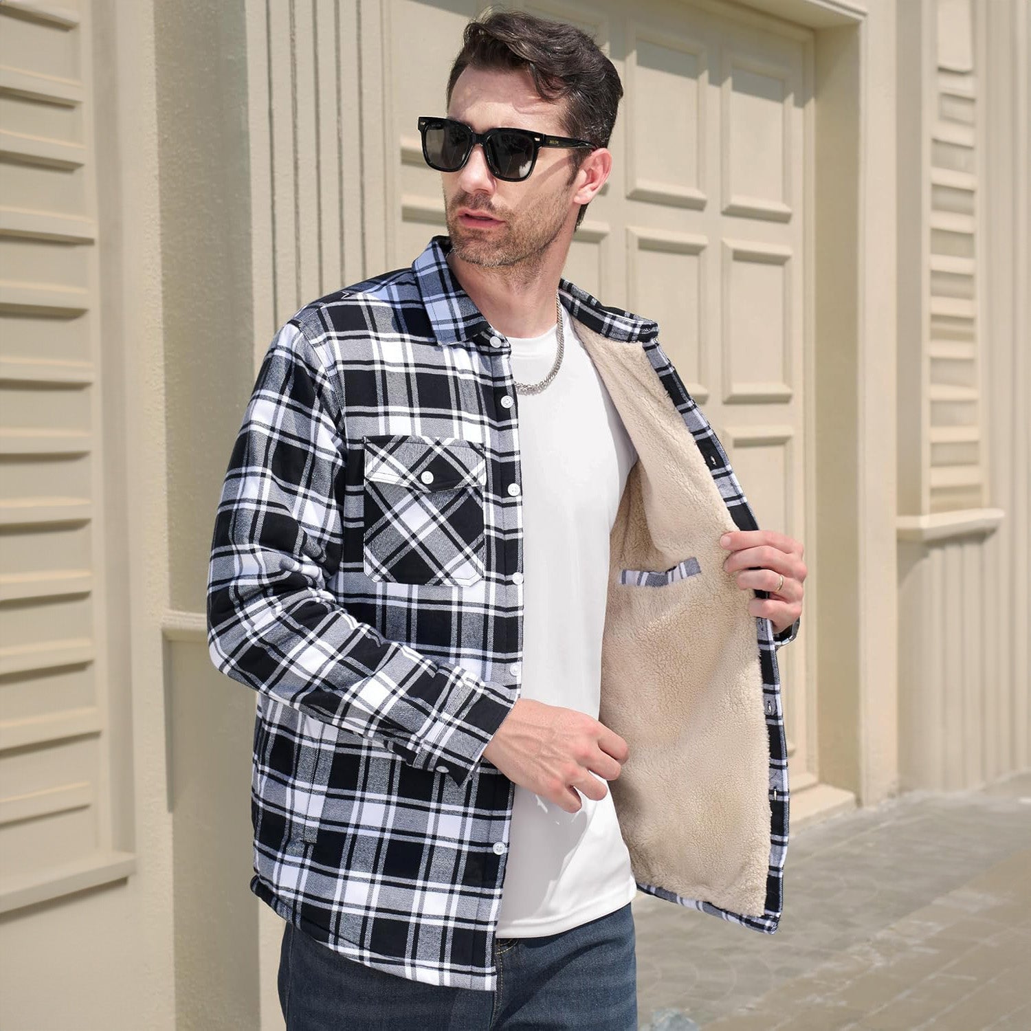 Men's Flannel Shirt Jacket - Fleece Lined Cotton Winter Coat