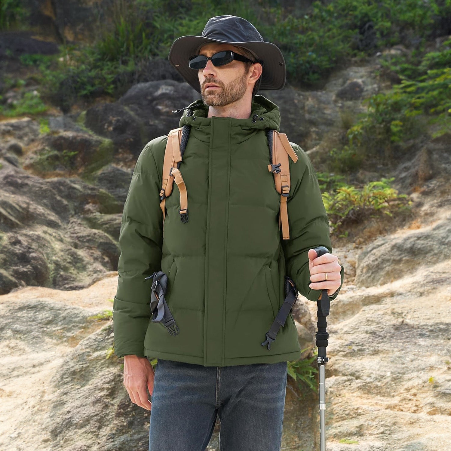 Men's Hooded Down Puffer Jacket, Water-Resistant & Windproof