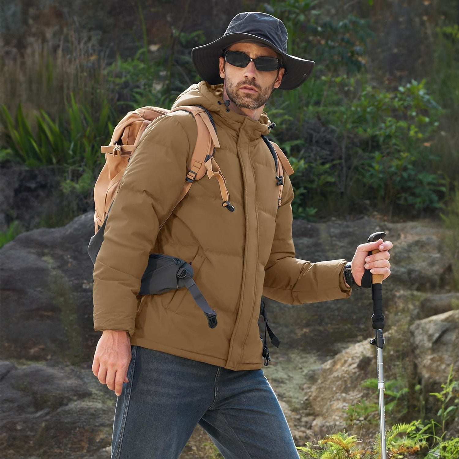 Men's Hooded Down Puffer Jacket, Water-Resistant & Windproof