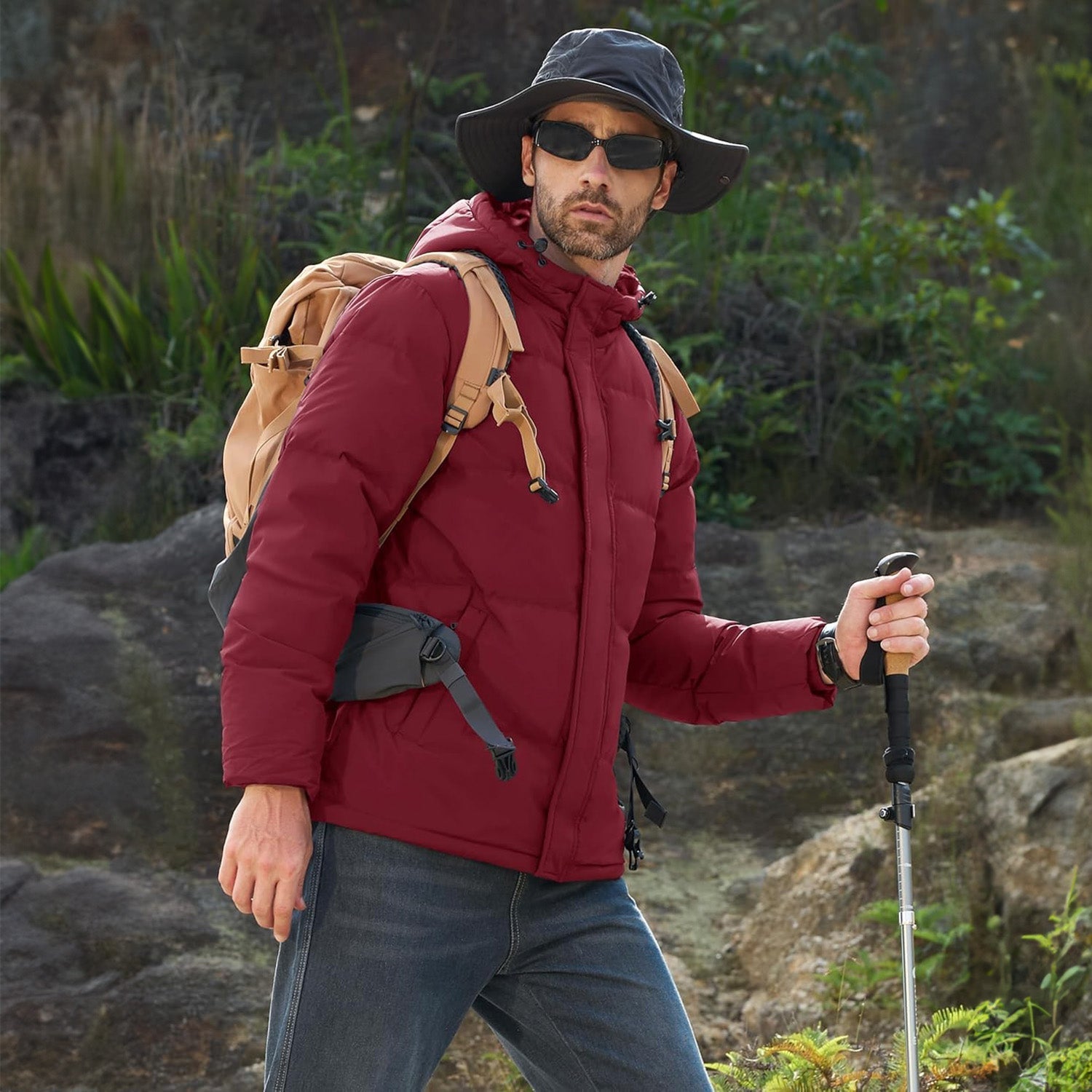 Men's Hooded Down Puffer Jacket, Water-Resistant & Windproof