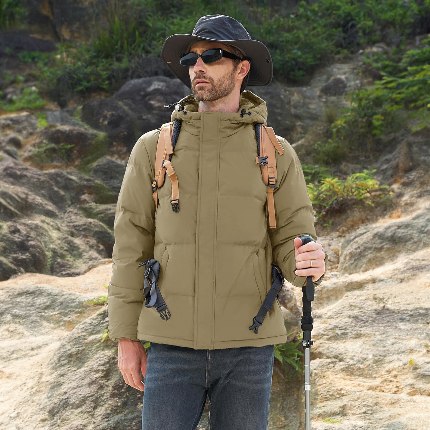 Men's Hooded Down Puffer Jacket, Water-Resistant & Windproof