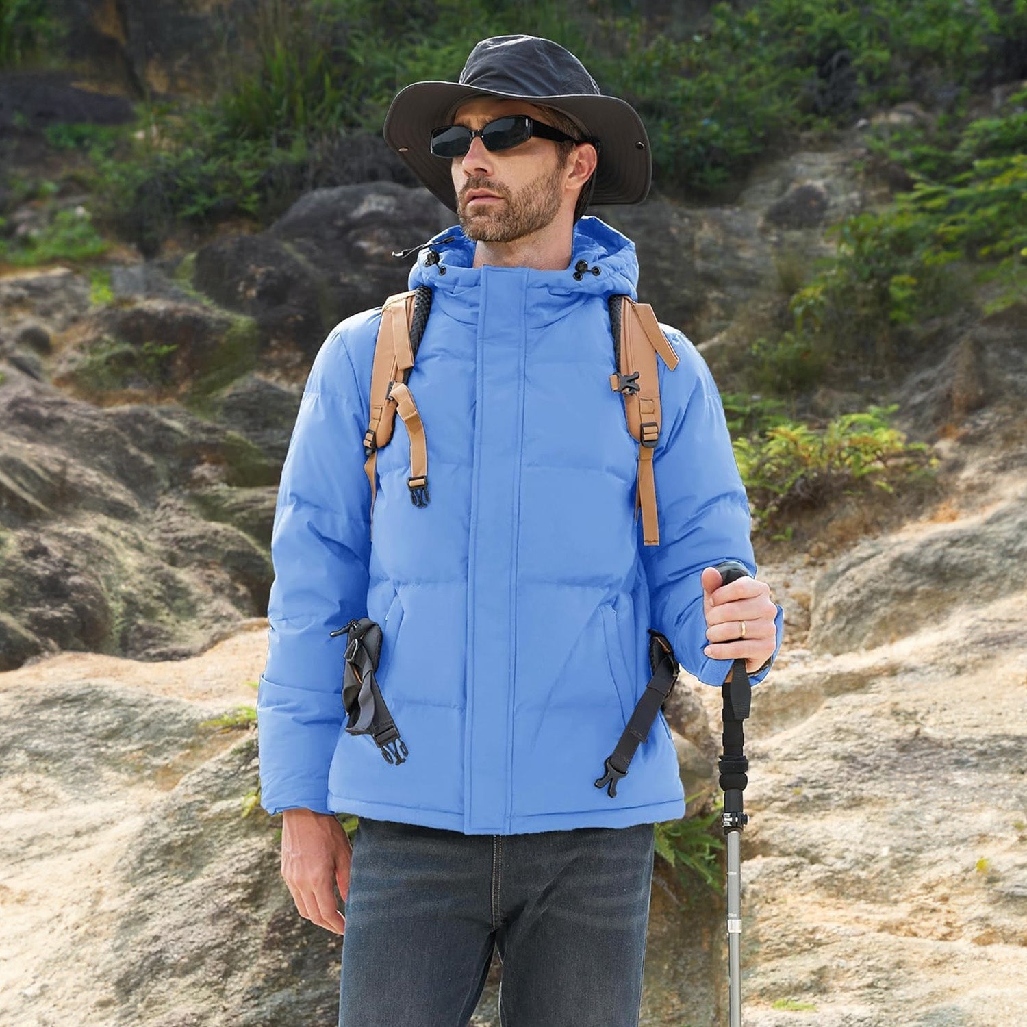 Men's Hooded Down Puffer Jacket, Water-Resistant & Windproof