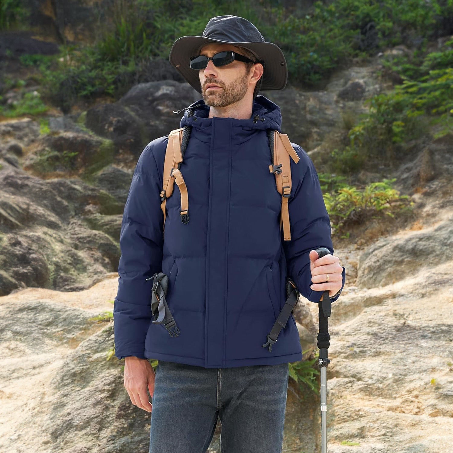 Men's Hooded Down Puffer Jacket, Water-Resistant & Windproof