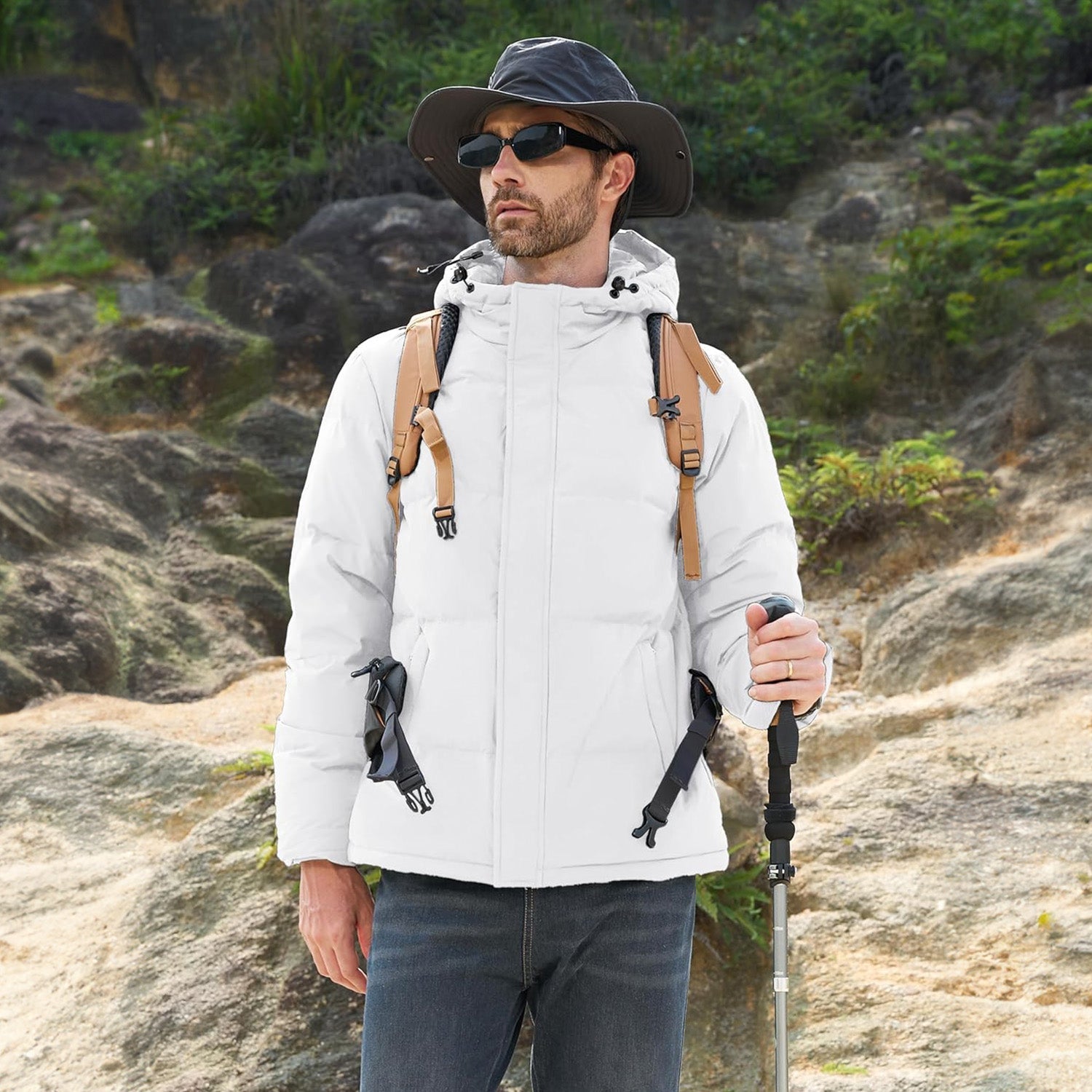 Men's Hooded Down Puffer Jacket, Water-Resistant & Windproof