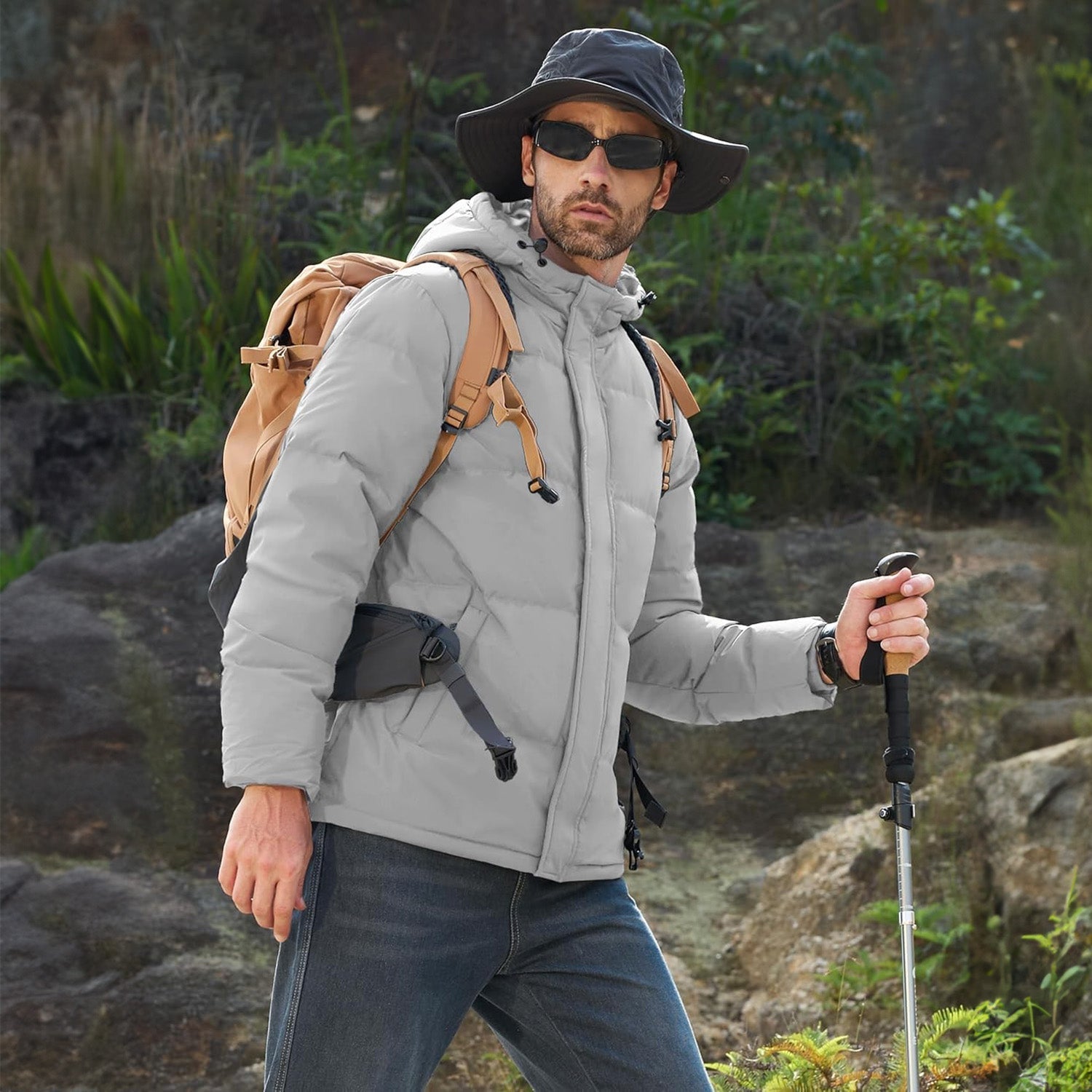 Men's Hooded Down Puffer Jacket, Water-Resistant & Windproof