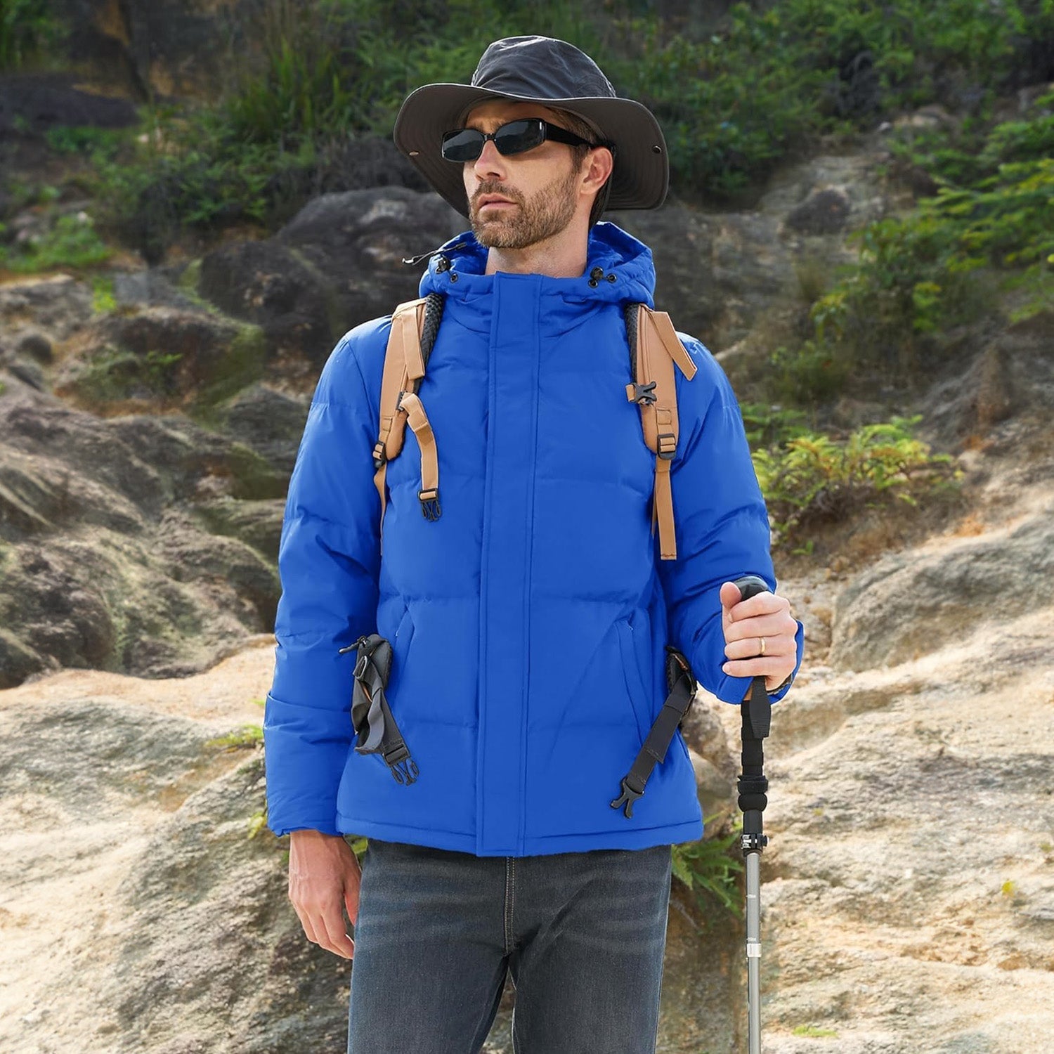 Men's Hooded Down Puffer Jacket, Water-Resistant & Windproof