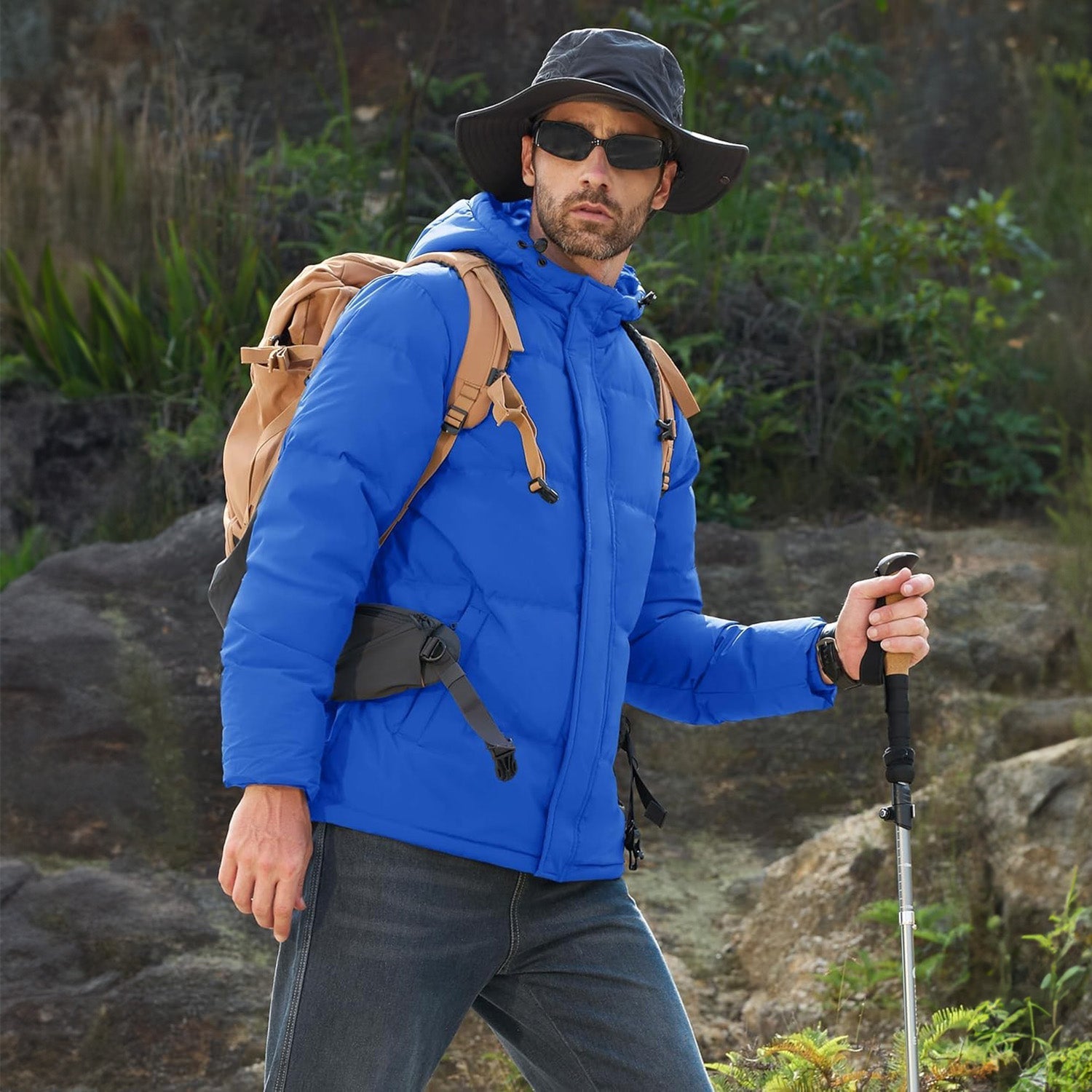 Men's Hooded Down Puffer Jacket, Water-Resistant & Windproof