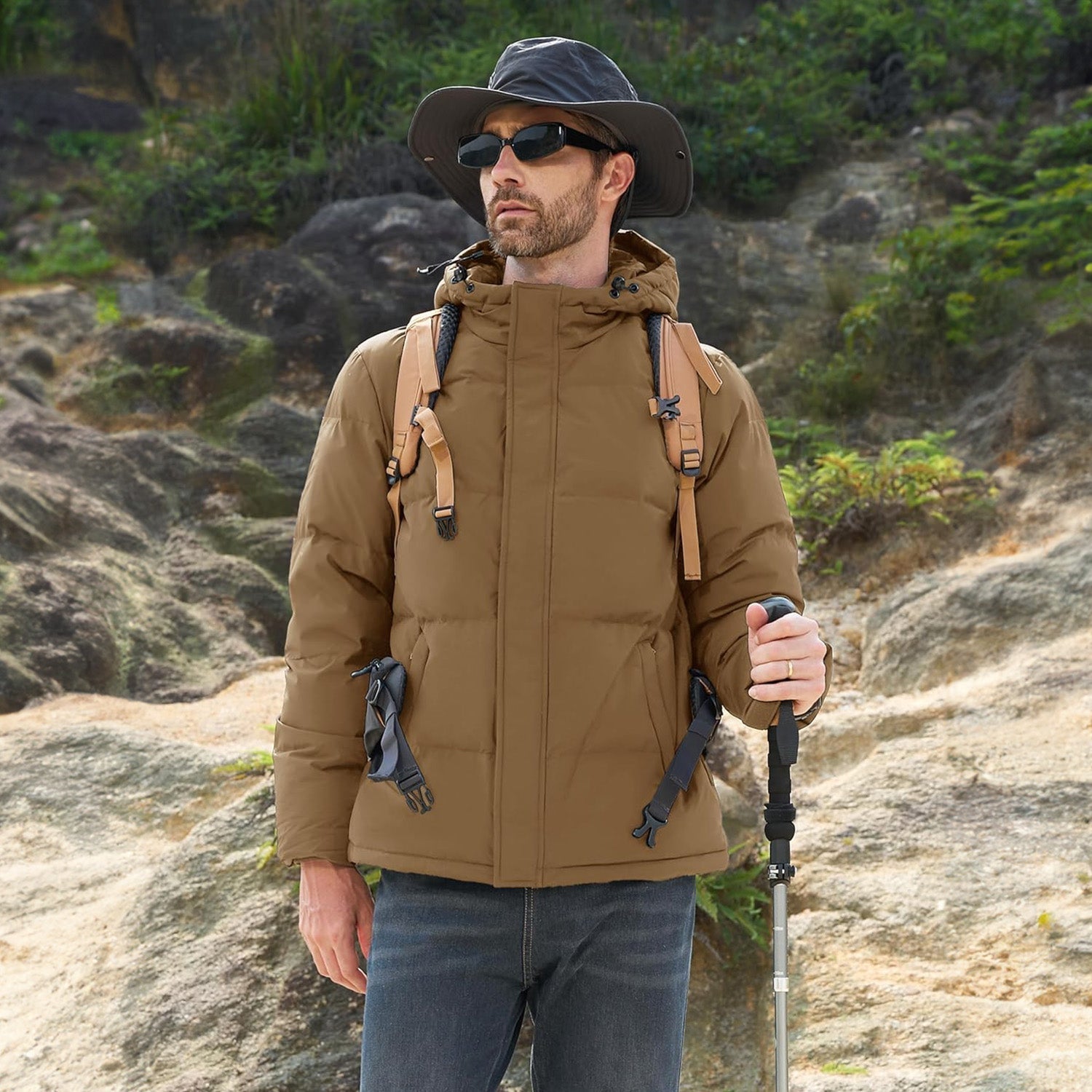 Men's Hooded Down Puffer Jacket, Water-Resistant & Windproof