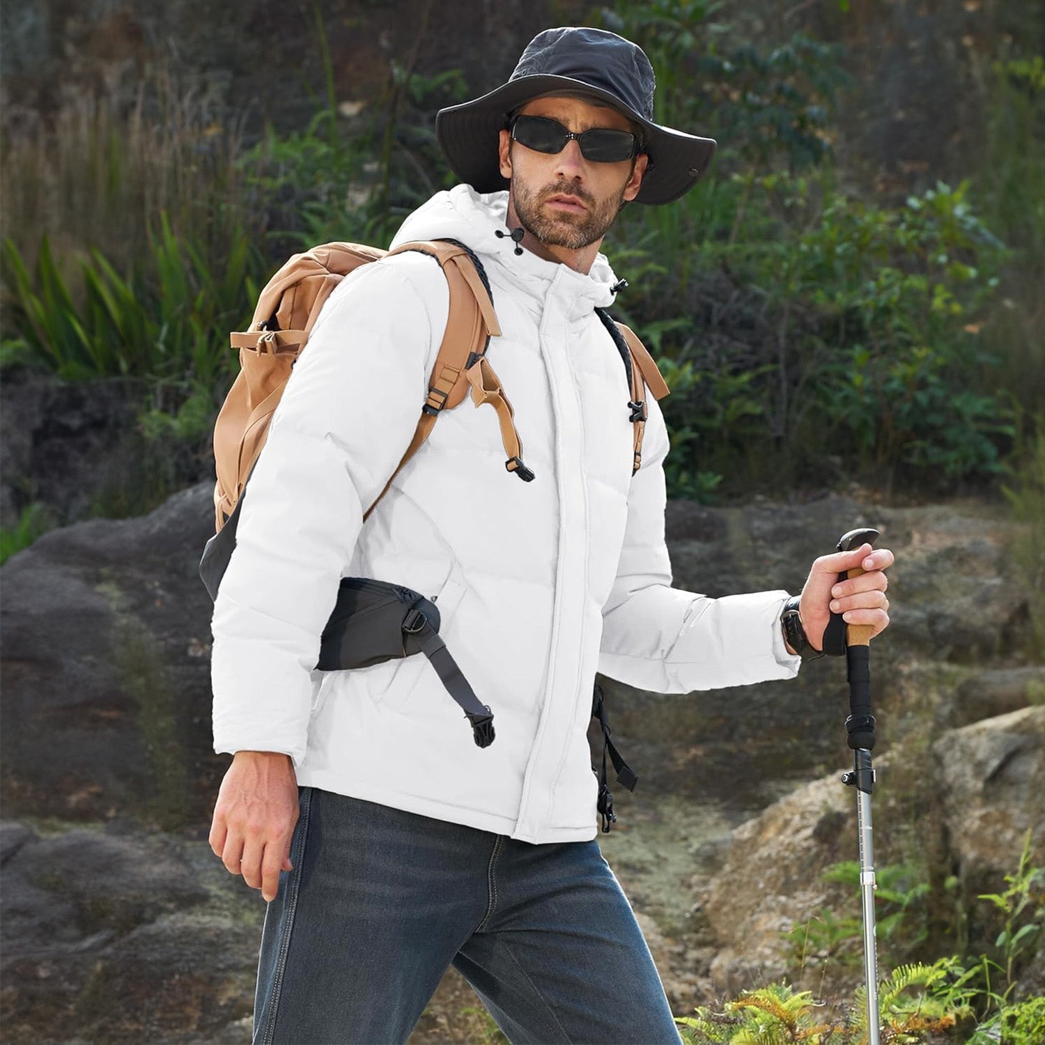 Men's Hooded Down Puffer Jacket, Water-Resistant & Windproof