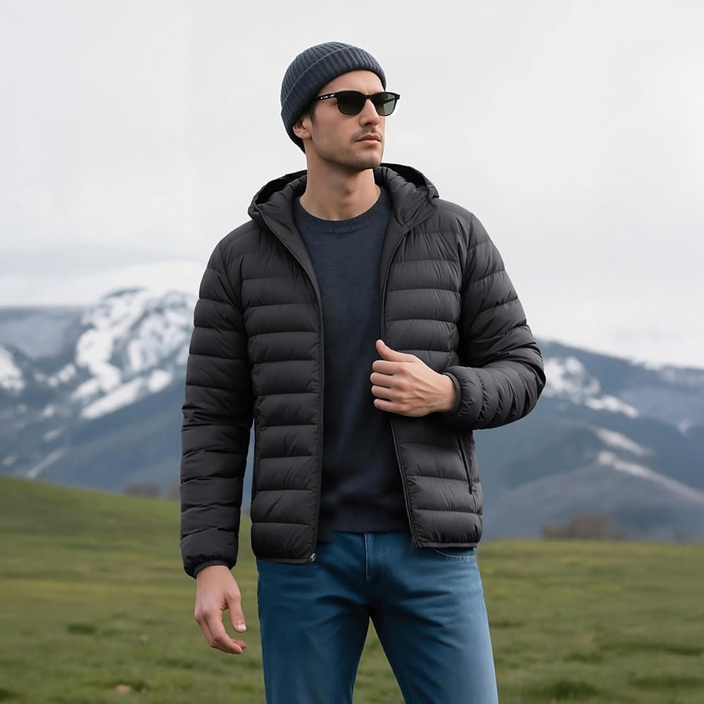 Men's Lightweight Hooded Puffer Jacket - Quilted Winter Coat