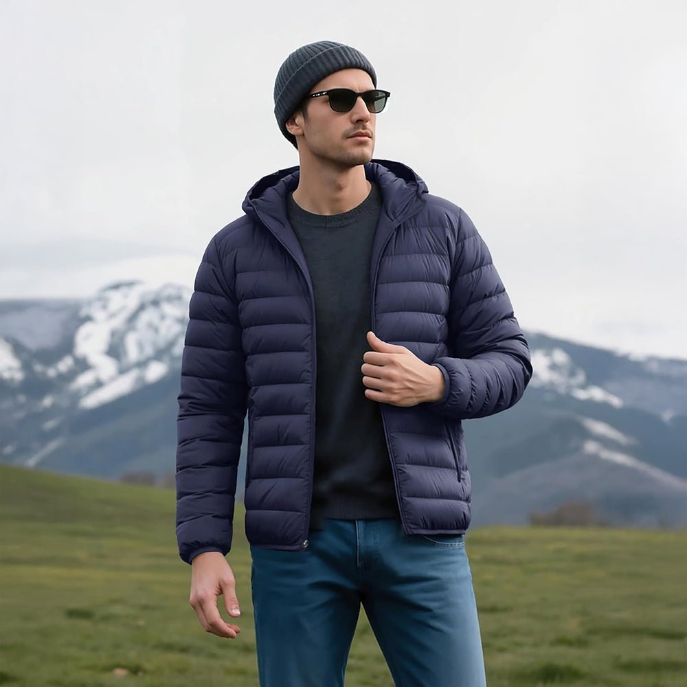 Men's Lightweight Hooded Puffer Jacket - Quilted Winter Coat