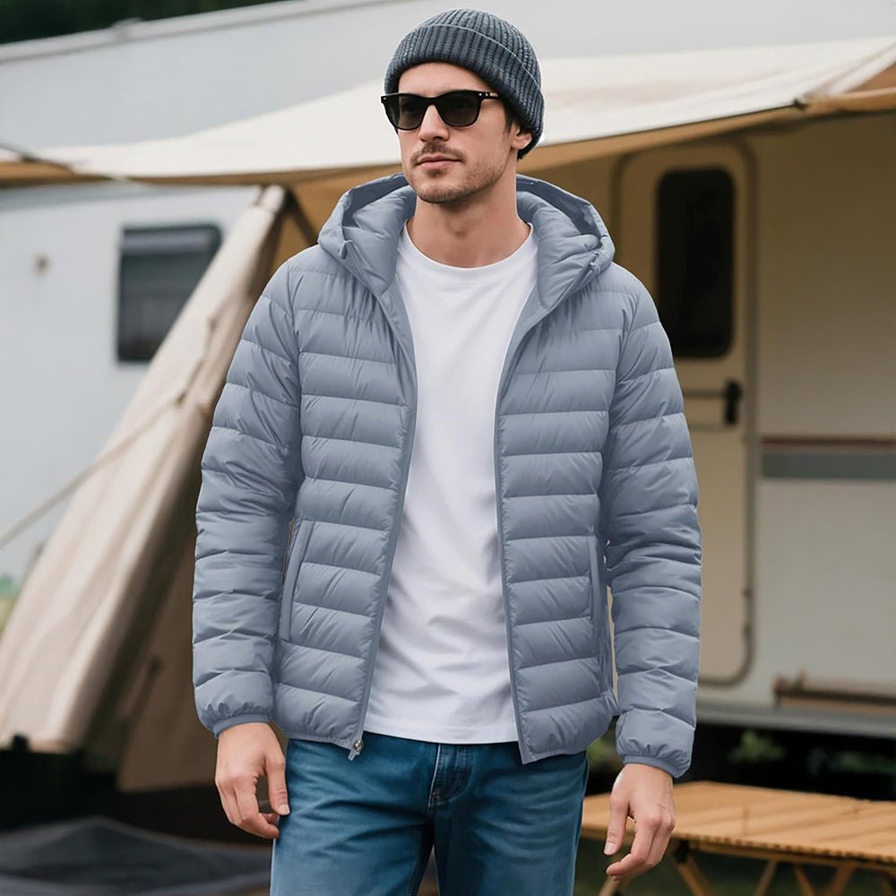 Men's Lightweight Hooded Puffer Jacket - Quilted Winter Coat