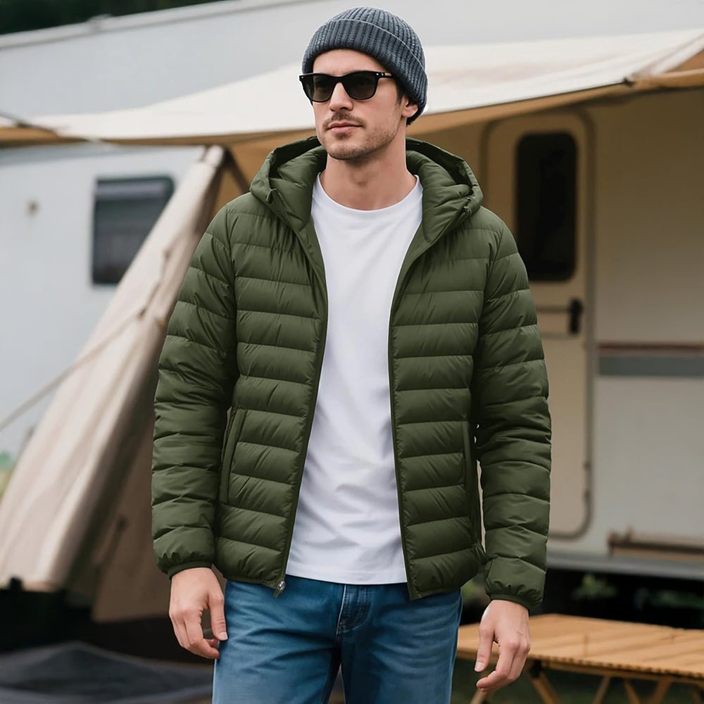 Men's Lightweight Hooded Puffer Jacket - Quilted Winter Coat