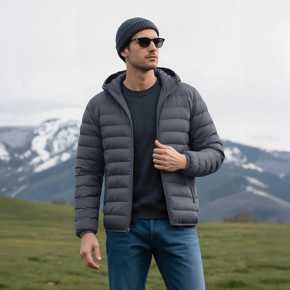 Men's Lightweight Hooded Puffer Jacket - Quilted Winter Coat