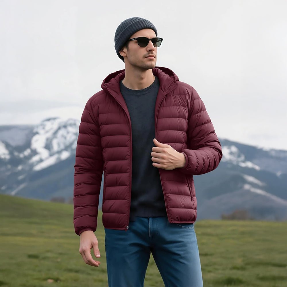 Men's Lightweight Hooded Puffer Jacket - Quilted Winter Coat