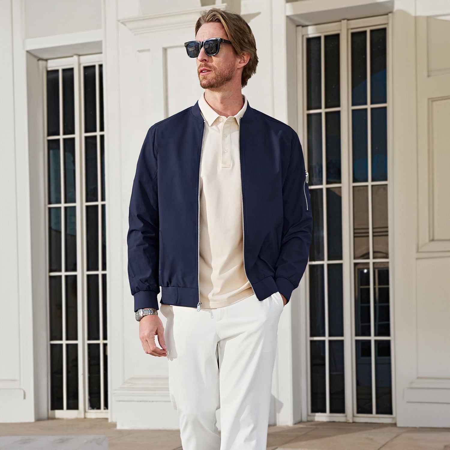 Men's Lightweight Zip-Up Bomber Jacket - Casual Windbreaker