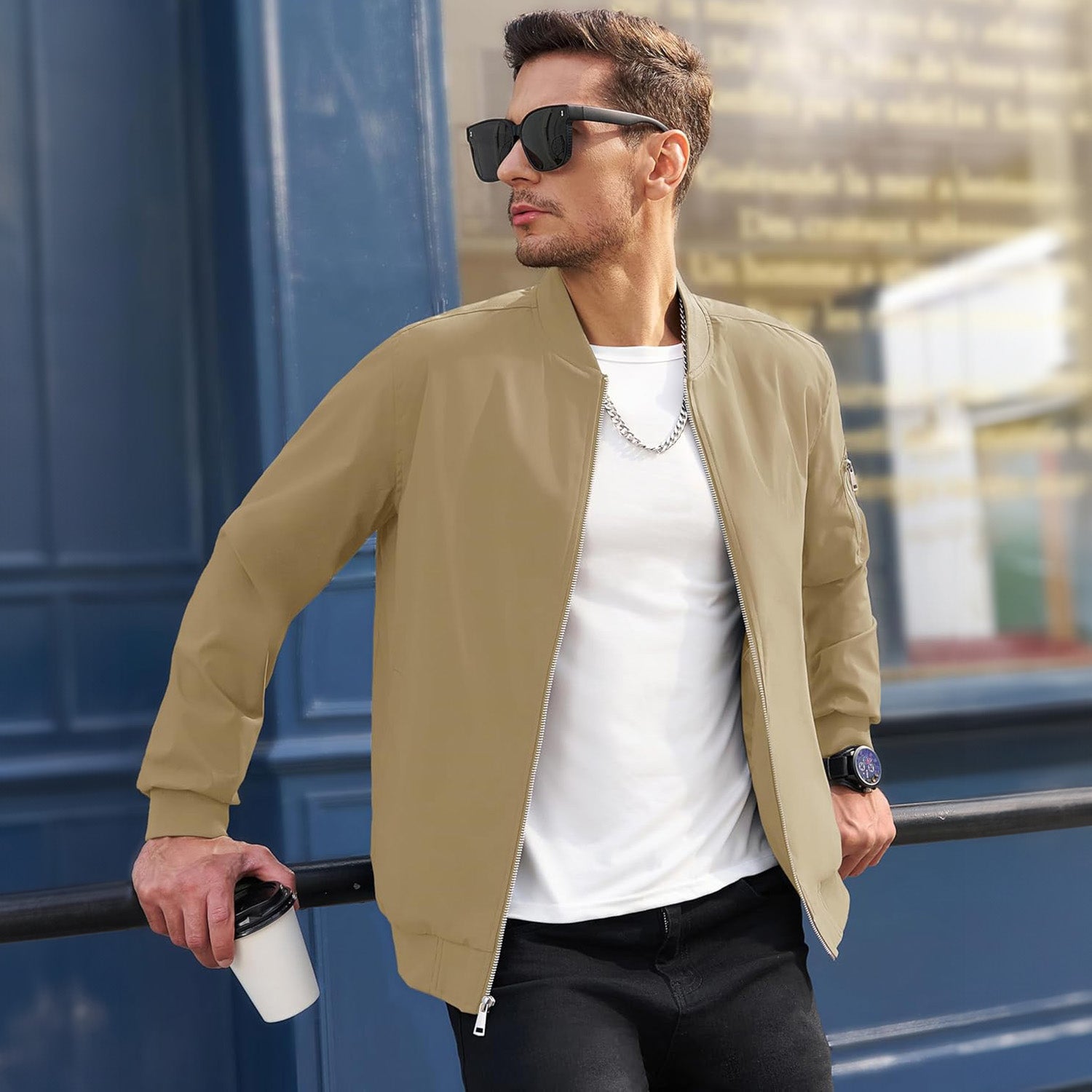 Men's Lightweight Zip-Up Bomber Jacket - Casual Windbreaker