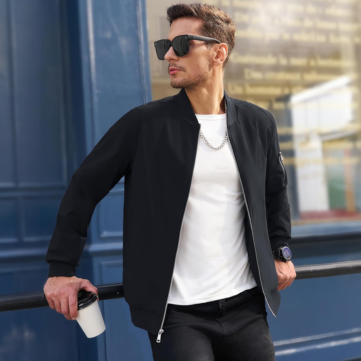 Men's Lightweight Zip-Up Bomber Jacket - Casual Windbreaker