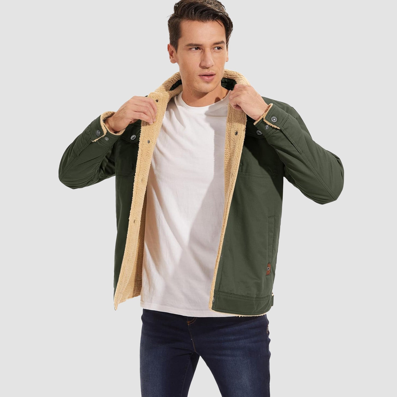 Men's Sherpa Lined Jacket with Multi Pockets