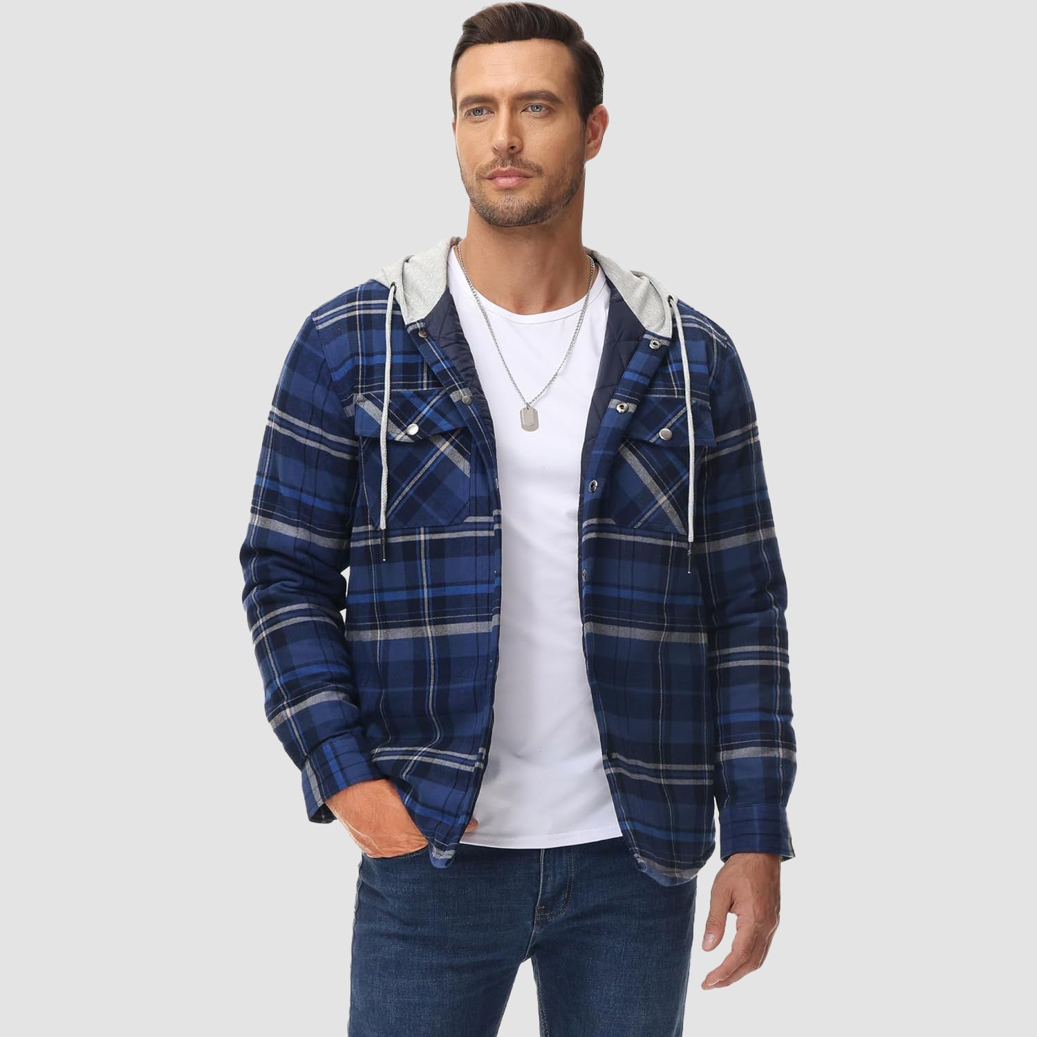 Men's Quilted Flannel Jacket with Hood – Warm & Casual