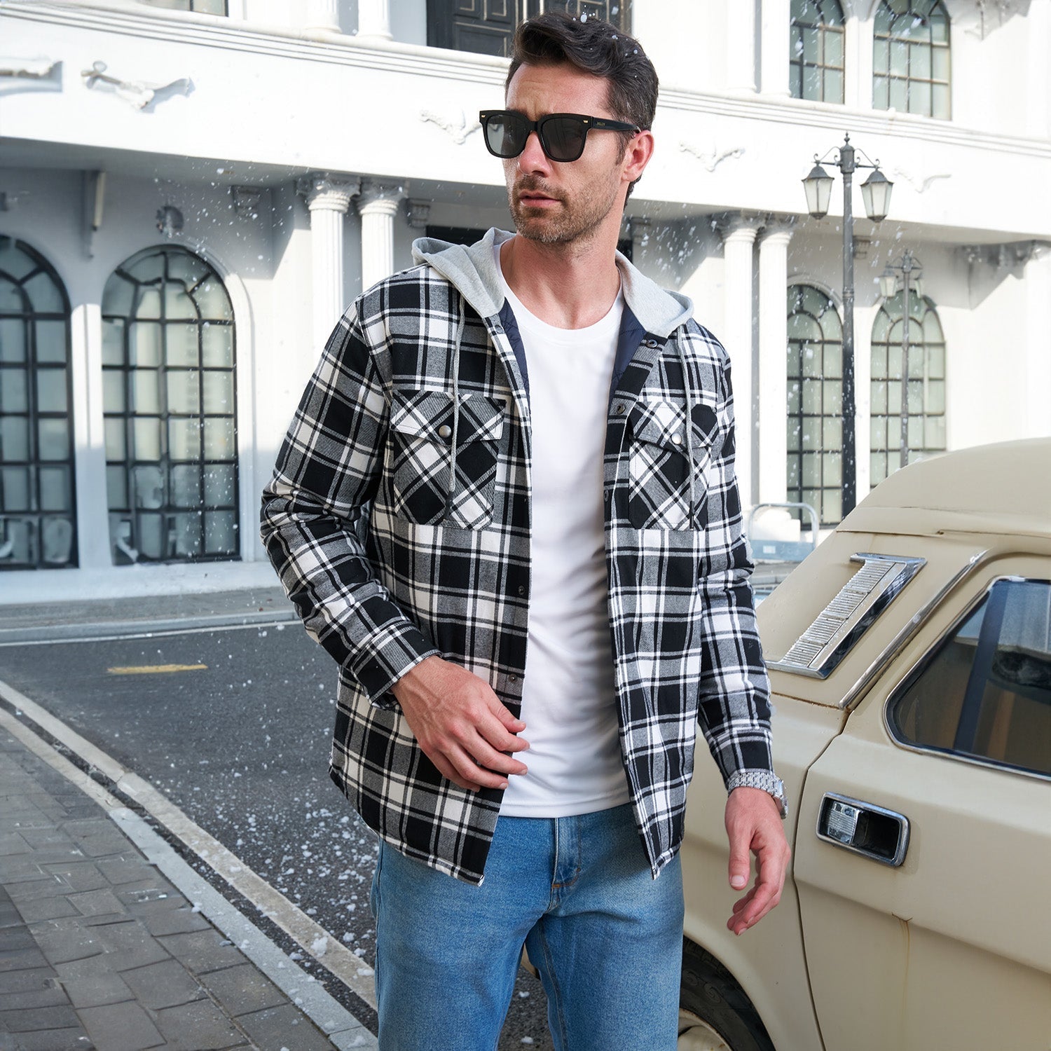 Men's Quilted Flannel Jacket with Hood – Warm & Casual