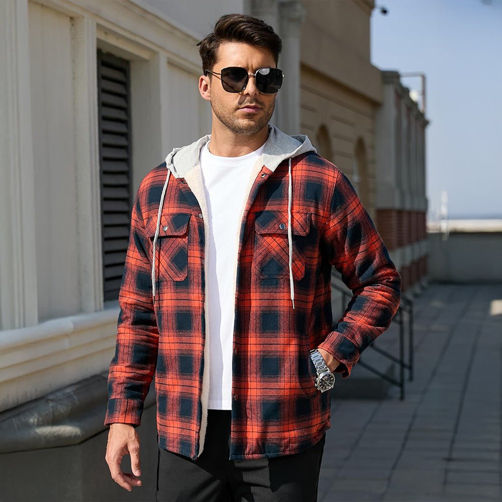 Men’s Sherpa-Lined Flannel Hoodies – Plaid Winter Jackets
