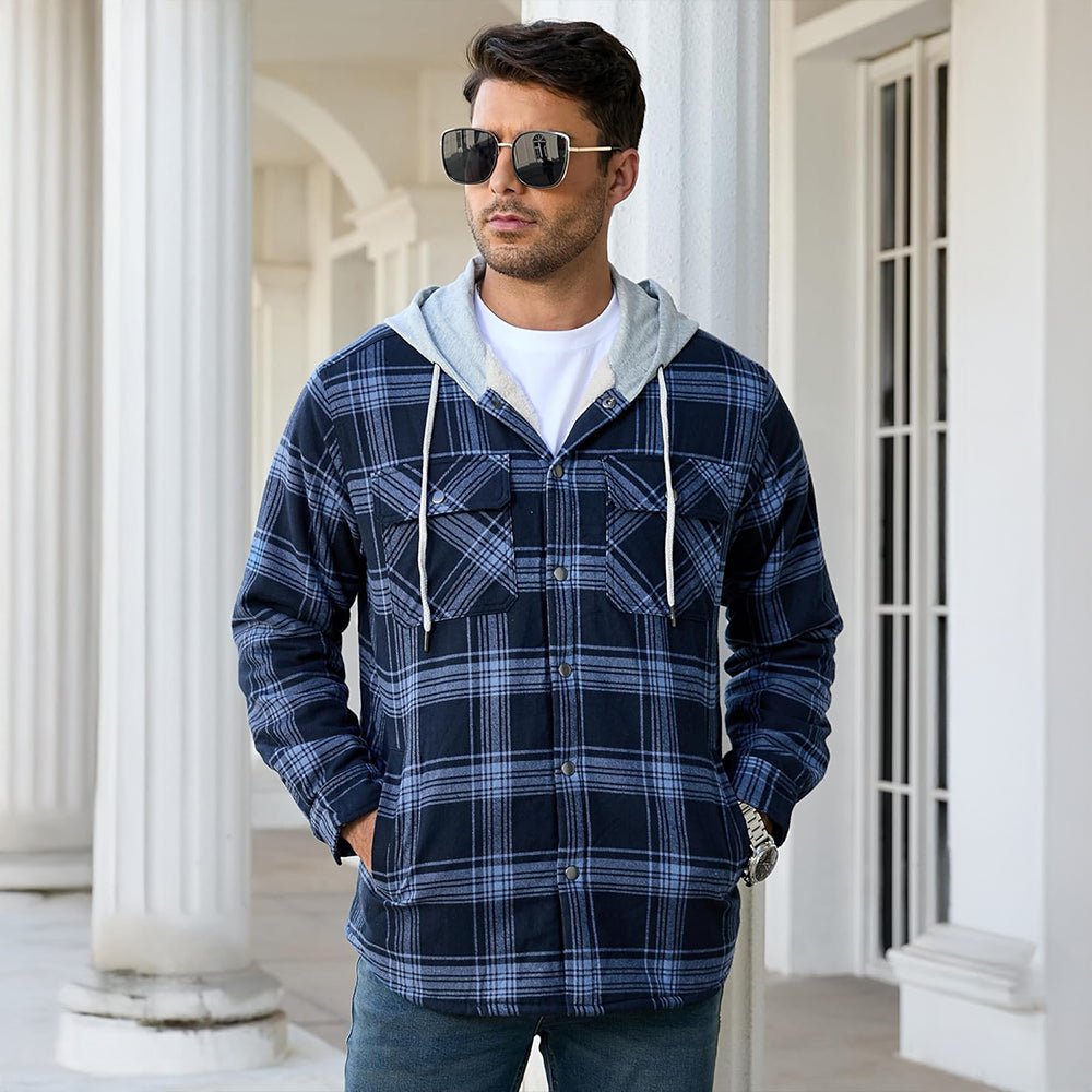Men’s Sherpa-Lined Flannel Hoodies – Plaid Winter Jackets