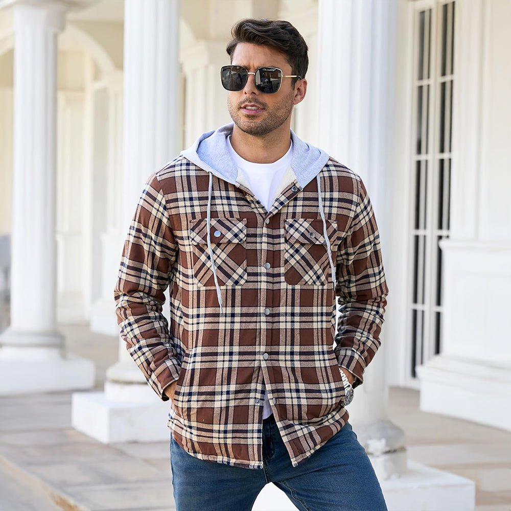 Men’s Sherpa-Lined Flannel Hoodies – Plaid Winter Jackets