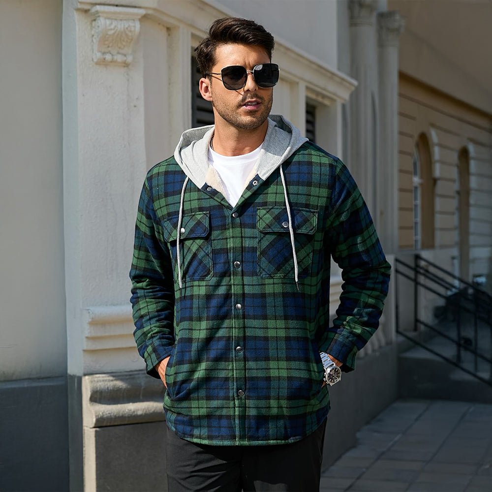 Men’s Sherpa-Lined Flannel Hoodies – Plaid Winter Jackets