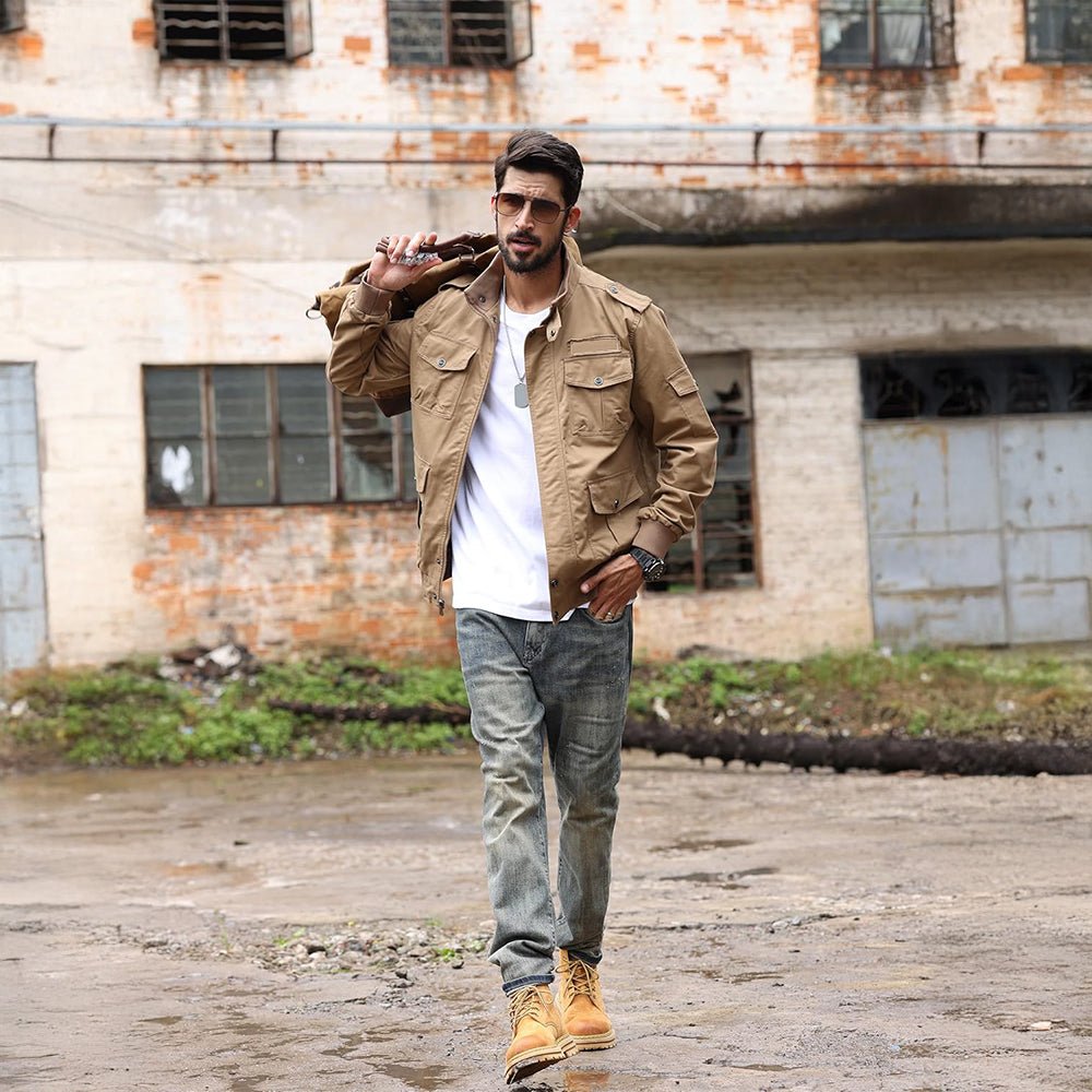 Men's Tactical Cargo Jackets Stand Collar Cotton Casual Jacket