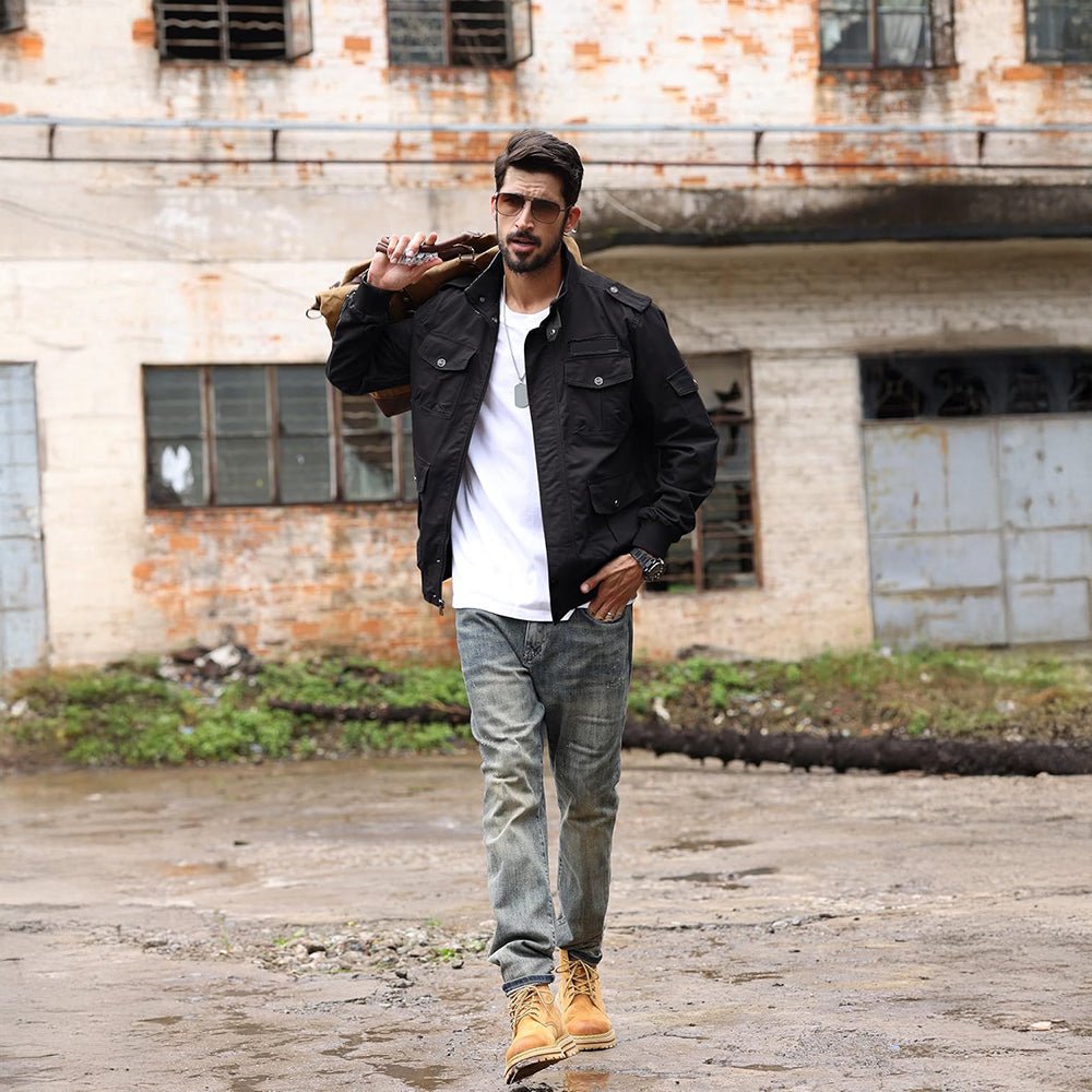 Men's Tactical Cargo Jackets Stand Collar Cotton Casual Jacket