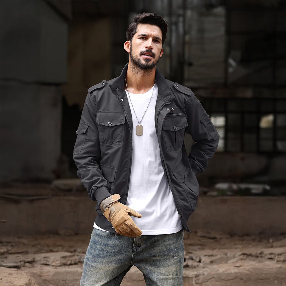 Men's Tactical Cargo Jackets Stand Collar Cotton Casual Jacket
