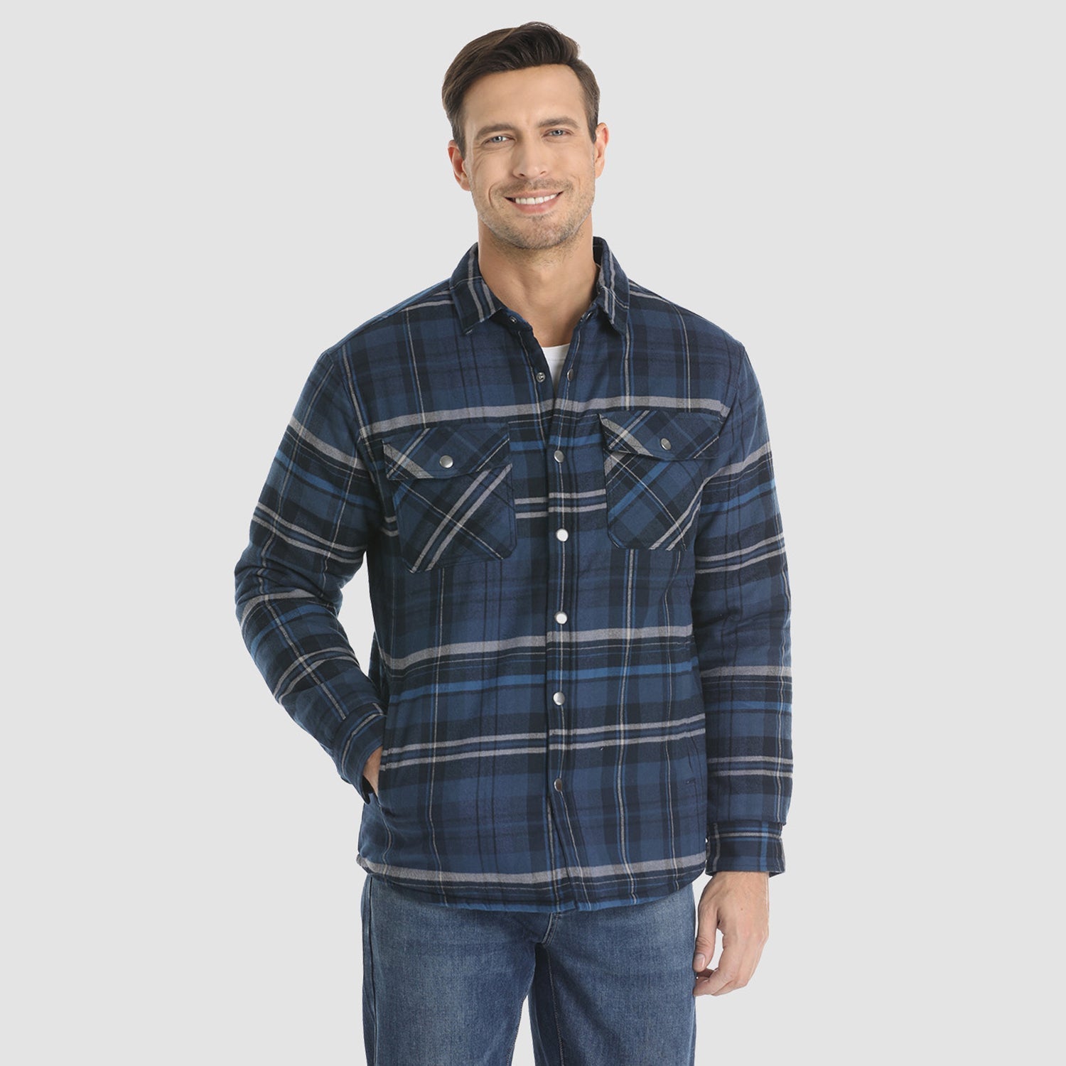 Men's Quilted Flannel Jacket - Warm Winter Padded Shirt