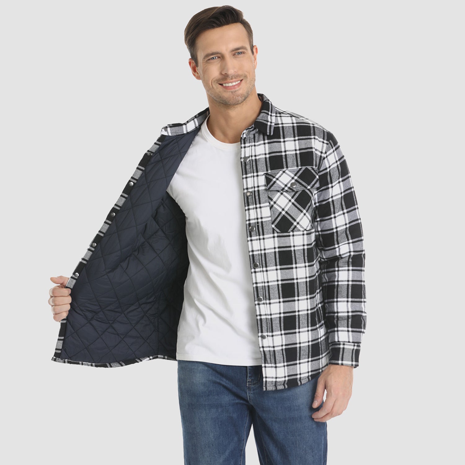 Men's Quilted Flannel Jacket - Warm Winter Padded Shirt