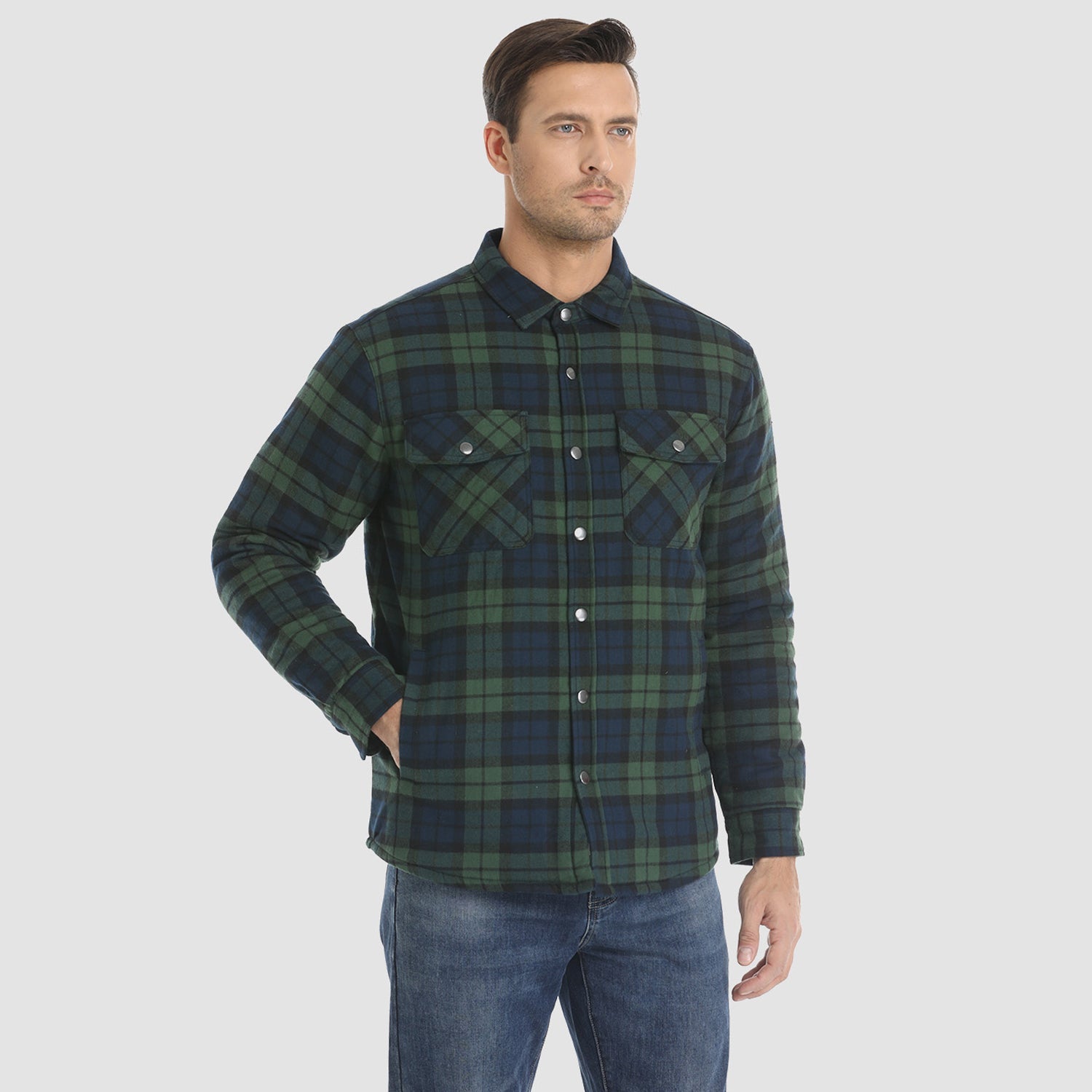 Men's Quilted Flannel Jacket - Warm Winter Padded Shirt