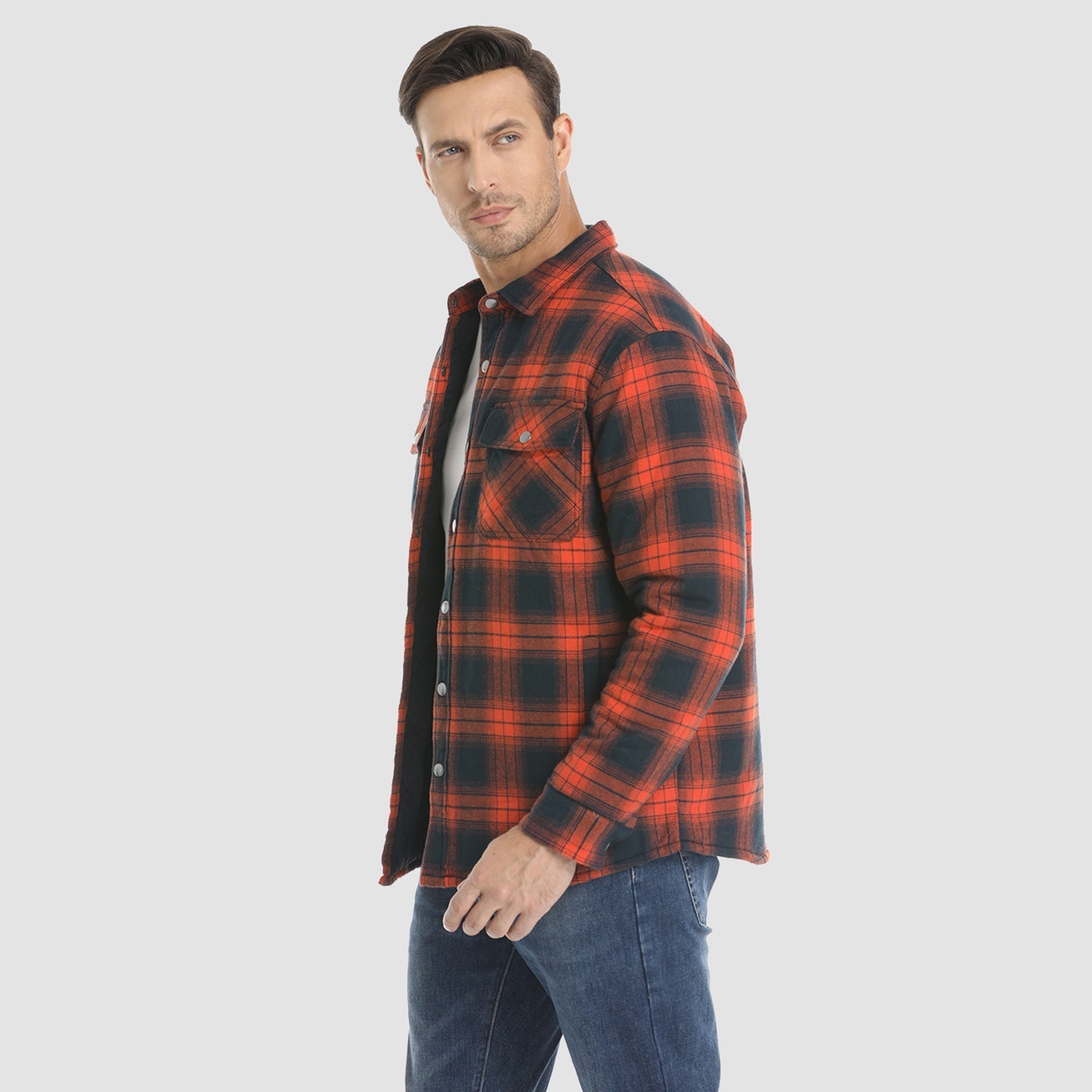 Men's Quilted Flannel Jacket - Warm Winter Padded Shirt