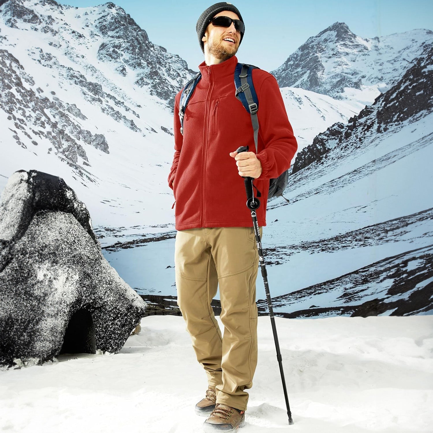 Men's Winter Fleece Jacket with 3 Pockets for Hiking & Outdoor